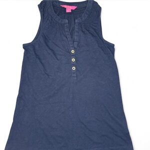 ✨ Lilly Pulitzer Sleeveless Henley Tank Top Navy Blue 100% Cotton Size XXS